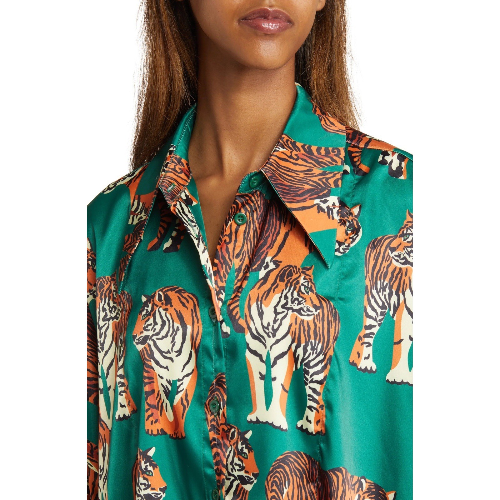 Dressed In Lala Tiger Print Royal Satin Top Only Size L/Xl — image 2 of 8